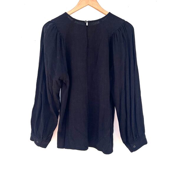 Ali Golden Black Long Sleeve Puff Shoulder Blouse Small Linen Shirt Top - Picture 4 of 10